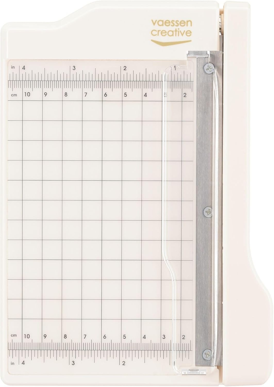 Vaessen Creative Trim Easy Mini Guillotine Cutter, 4 x 6 inches, Trimmer for Cutting Paper, Cardstock, Foam, Thin Felt, Cork Sheets and Other Craft Materials, 4 x 6, White/Pink