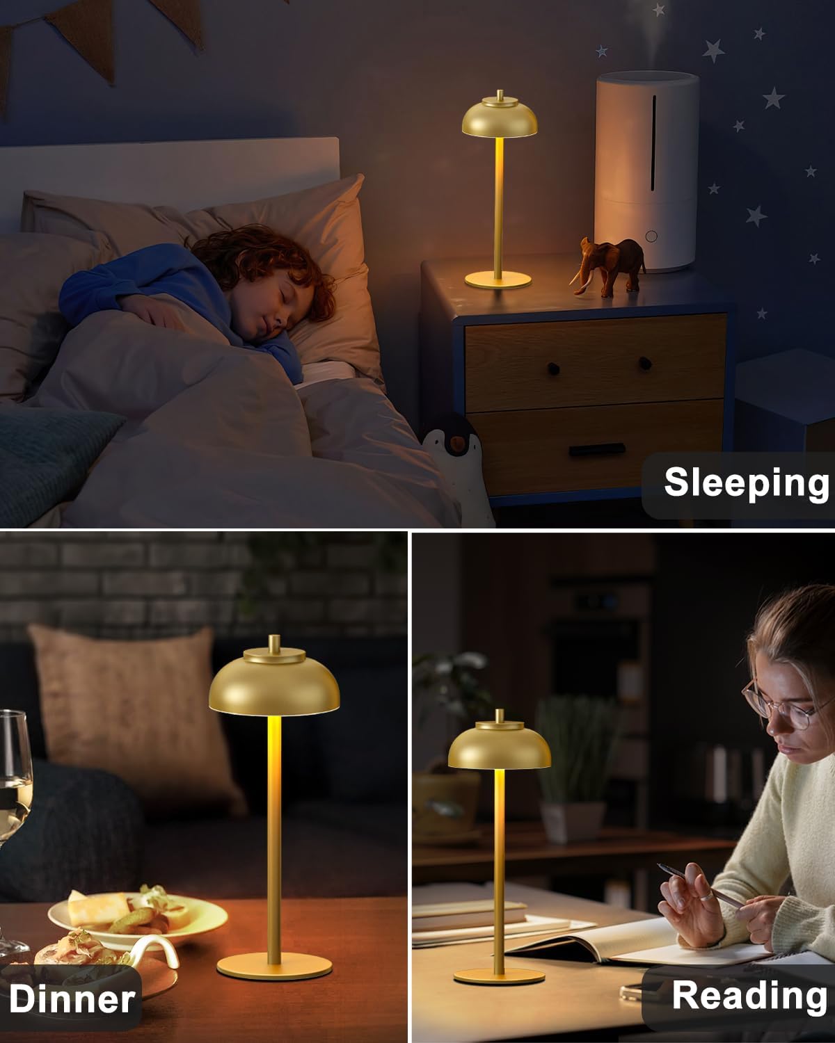 Cordless Table Lamps, Rechargeable LED Touch Lamp, Gold, 4 Pack