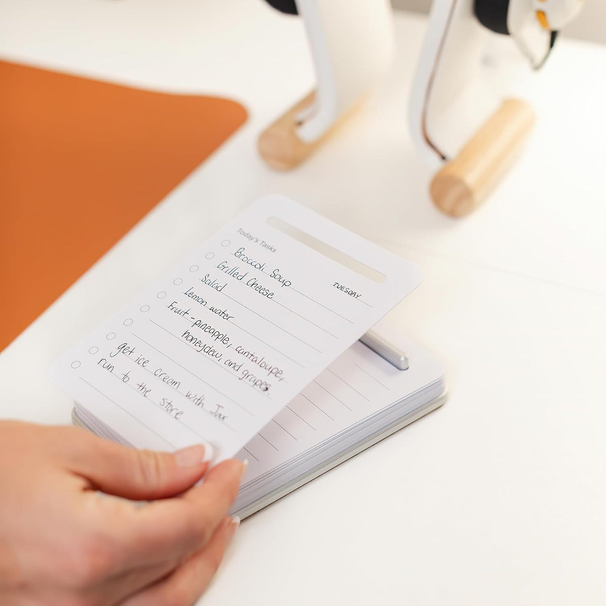 Unstoppable Tasks – 31 Blank Daily To-Do Cards with Aluminum Desk Card Holder, Minimalist Office Productivity To-Do Cards, Modern Desk Gift for Teams, Managers & Students (Silver)