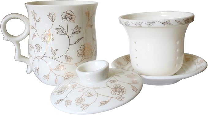 Porcelain Tea Cup with Infuser Lid and Saucer Sets