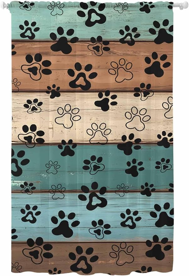 Sheer Curtains 84 Inches Long, Vintage Farmhouse Country Wooden Grain Privacy