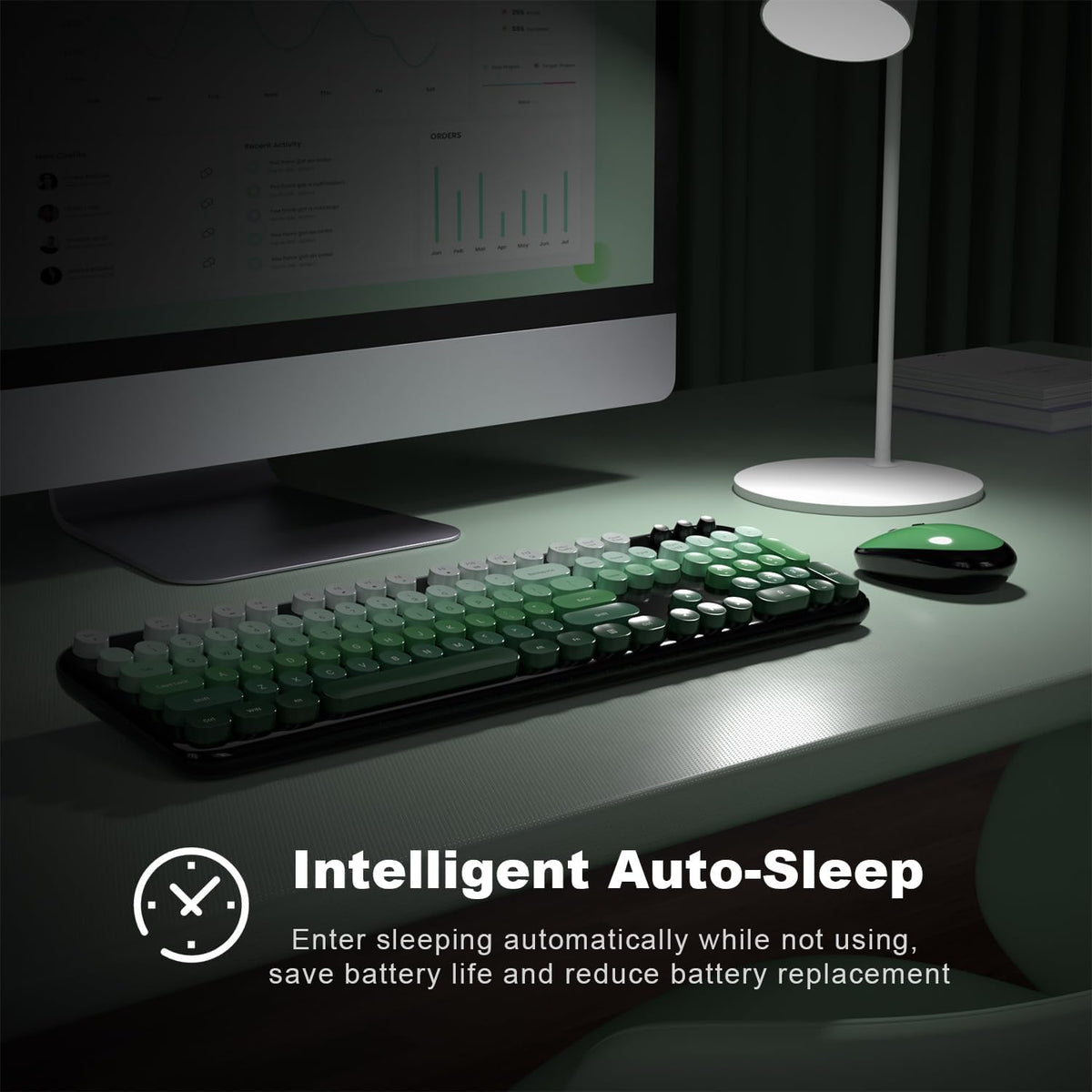 Wireless Keyboard and Mouse Combo, MOWUX Colorful Computer Full Size 2.4G Plug and Play Wireless Typewriter Keyboard and Mouse Set for Computer, Desktop, PC (Black Green Gradient)