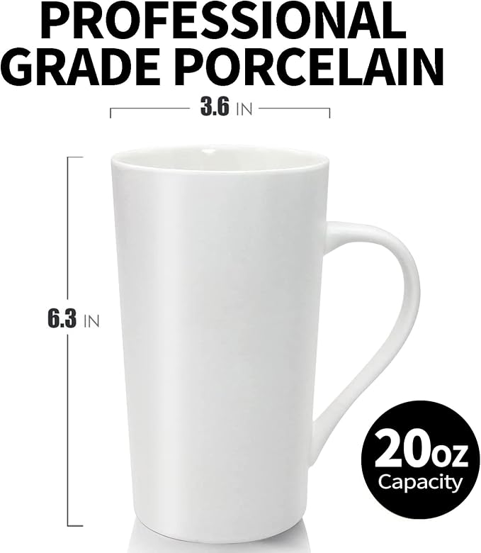 20 oz White Ceramic Coffee Mugs, Large Tall Coffee Mug