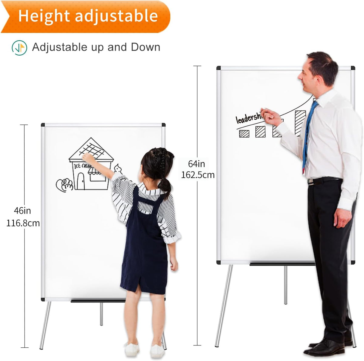 VIZ-PRO Magnetic Easel Whiteboard, 36 x 24 Inches, Height Adjustable Stand