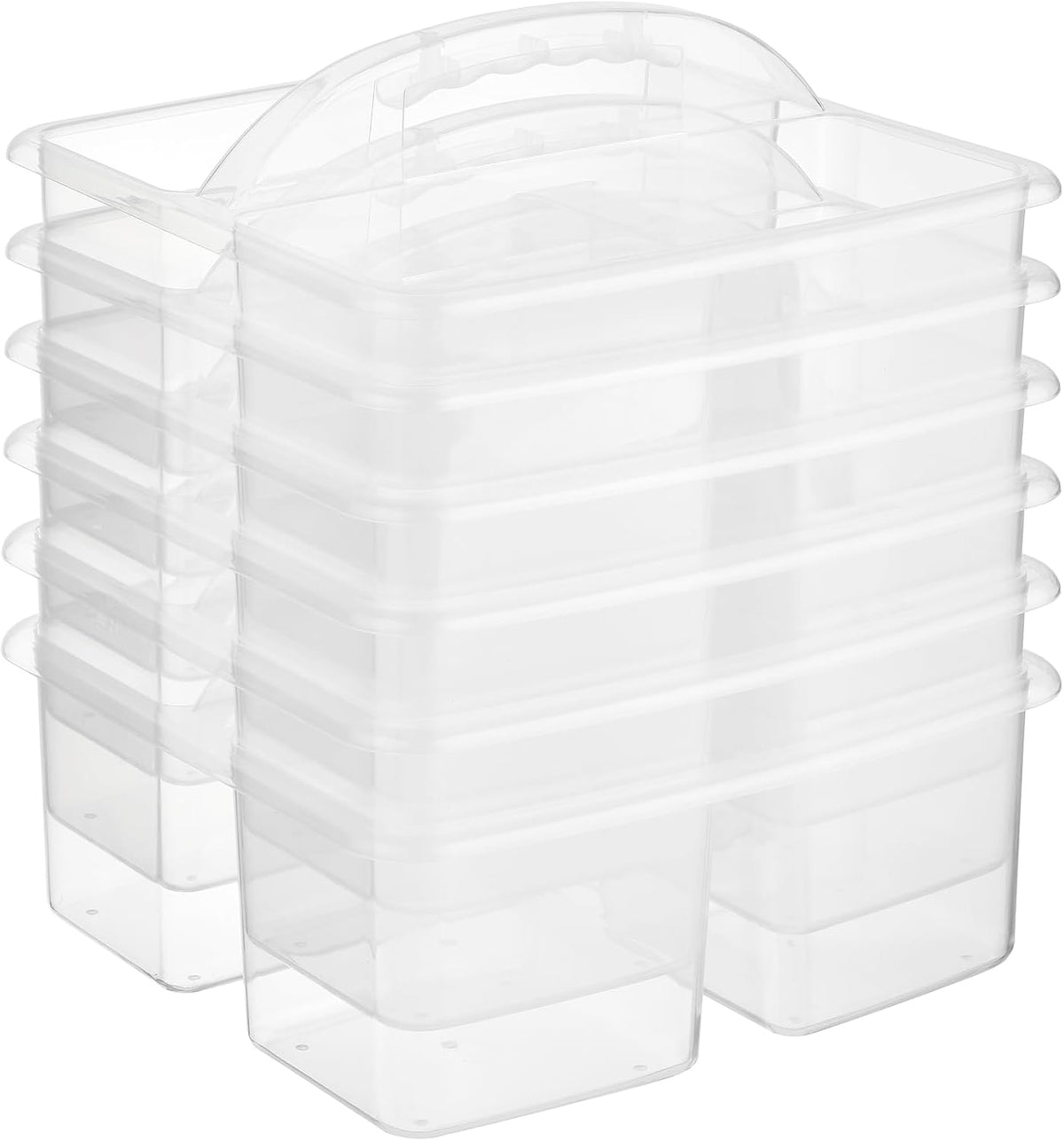 ALINK Plastic Classroom Caddy Organizer with Handle, 6-Pack 3 Compartments Portable Plastic Storage Caddy for Classroom Organization, Table, Desk, Office, Craft Art, Teacher Supply - Clear