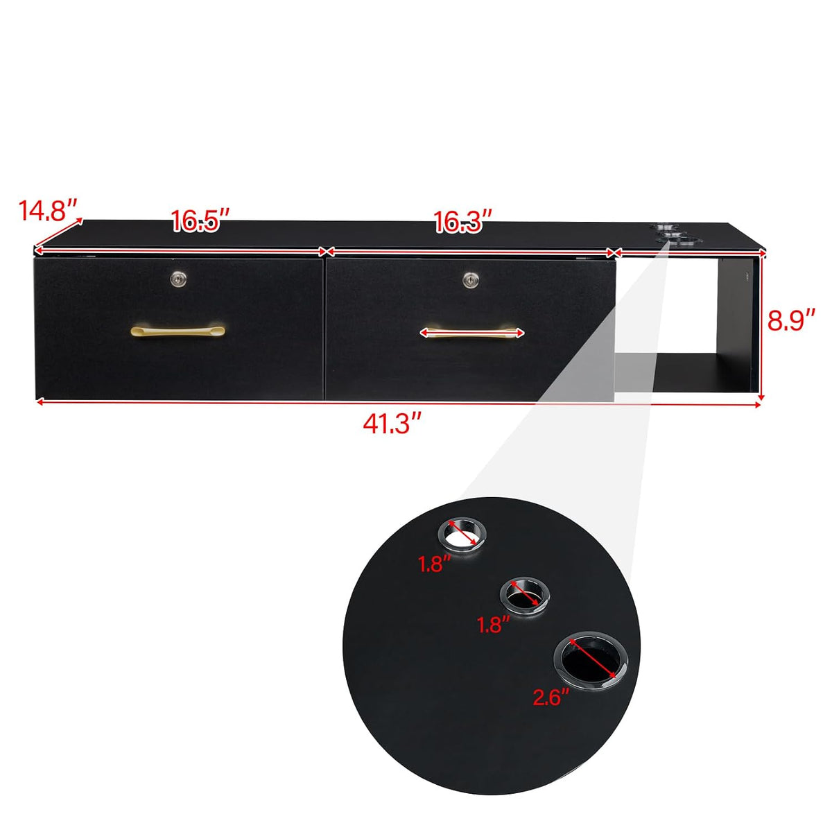 Wall Mount Styling Barber Station for Hair Stylist, Beauty Salon Spa Equipment, Salon Cabinet Station with Locked Storage Drawer, 3 Hair Dryer Holders (Black)