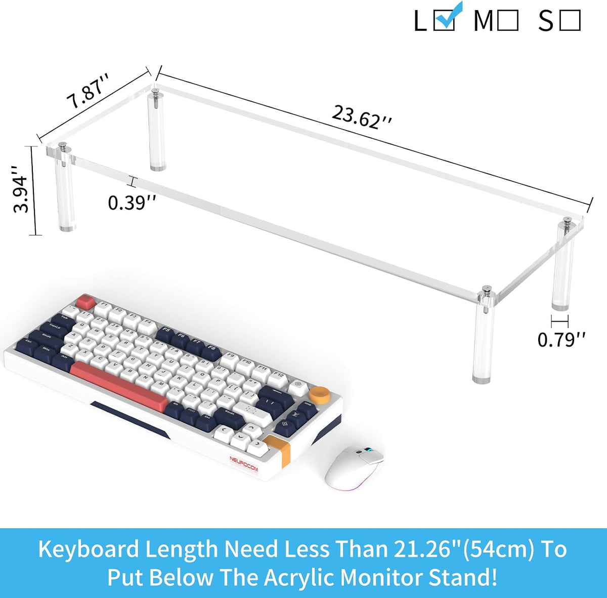 Acrylic Monitor Stand Riser 23.6X7.8" Clear Computer Laptop Stand Riser