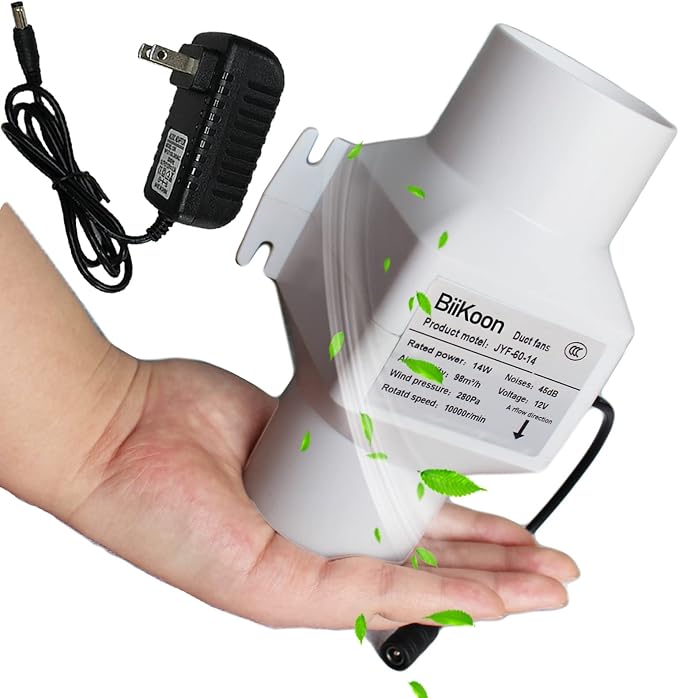 Small Inline Duct Fan 12V 2.36 Inch 60Mm Ventilation Exhaust Booster 14W 58 Cfm