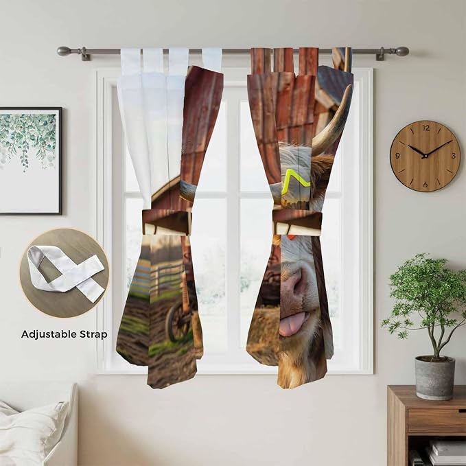 Farm Yaks Bedroom Curtains 72 Inch Length, Window Curtains Tab Top, Farmhouse