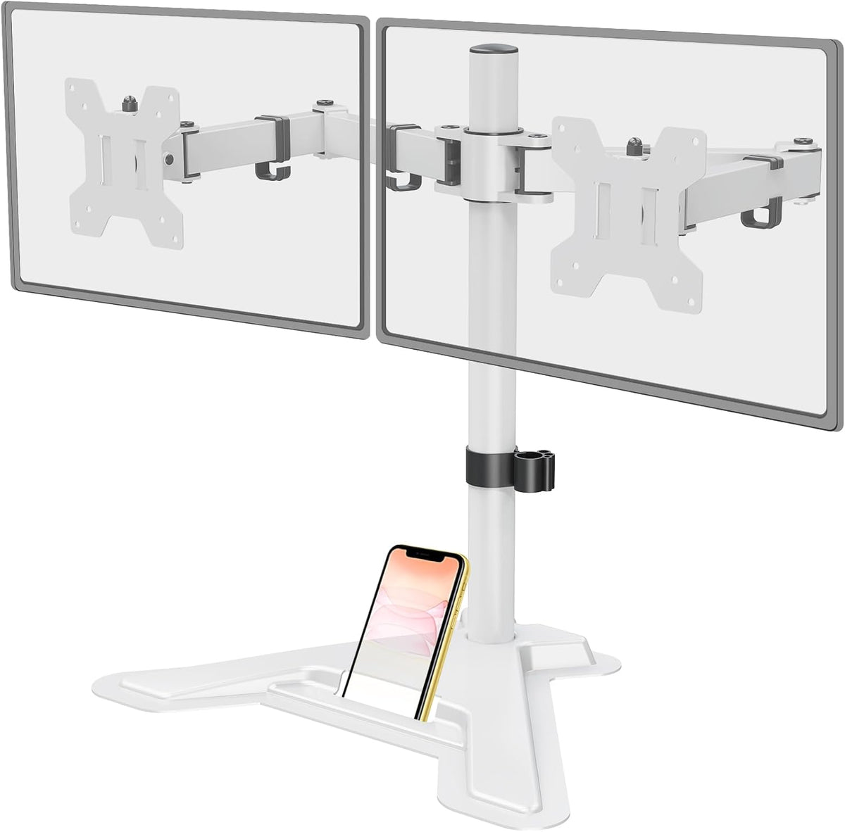 MOUNT PRO Dual Monitor Stand, Free-Standing Full Motion Monitor Desk Mount Fits 2 Screens up to 27 inches,17.6lbs with Height Adjustable, Swivel, Tilt, Rotation, VESA 75x75 100x100,White