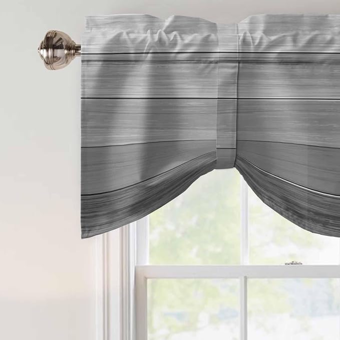 Grey Ombre Wooden Tie Up Valance Curtains