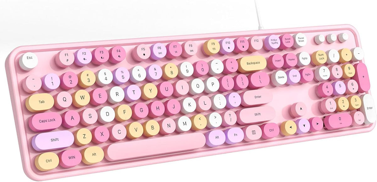 MOFII Computer Keyboard Wired,Round Key Retro Typewriter Keyboard Full Size