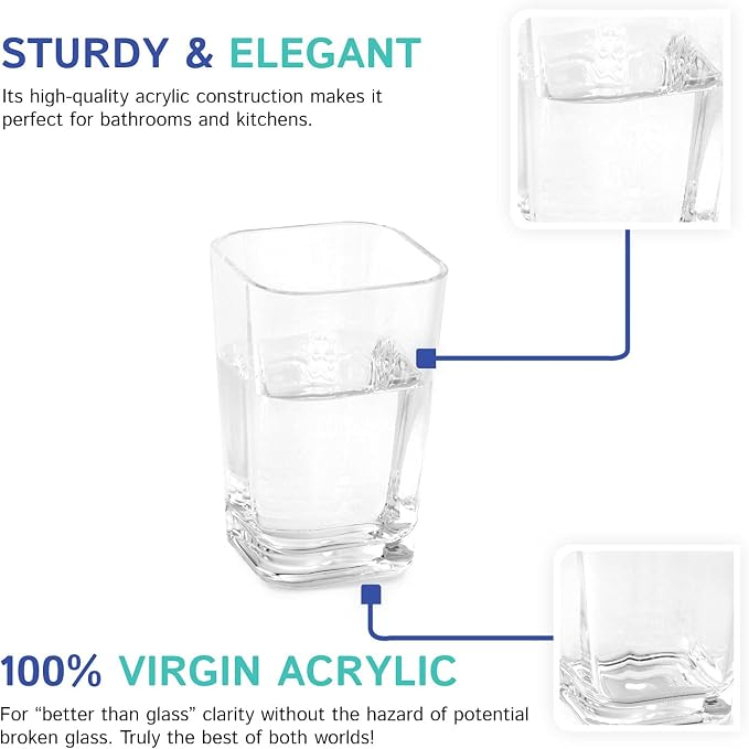 Clear Square Toothbrush Holder or Bathroom Tumbler Cup | Shatter-Proof
