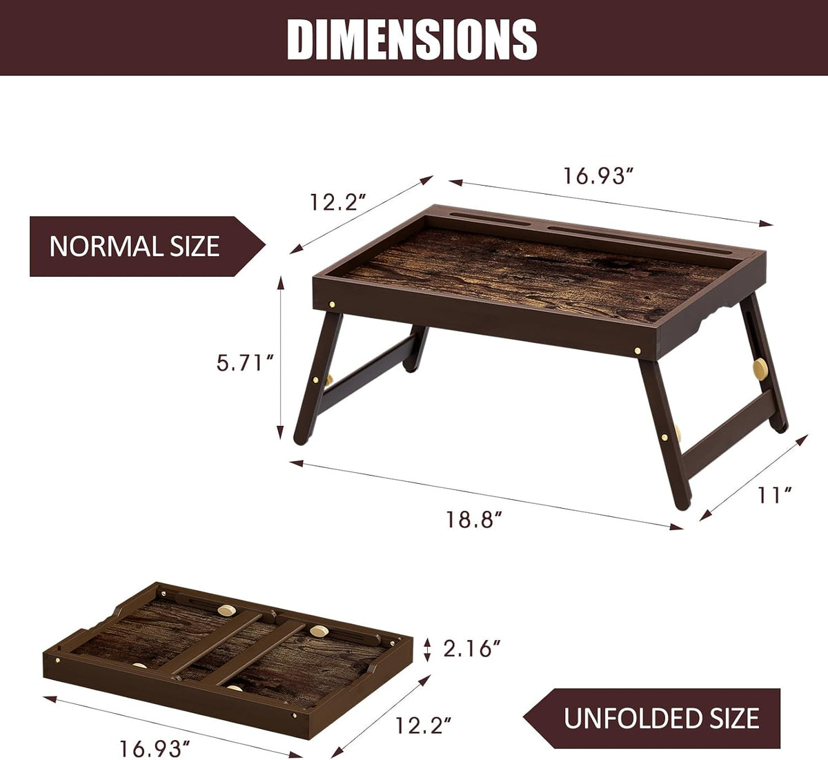 Adjustable Bamboo Bed Tray Table with Device Stand, Large