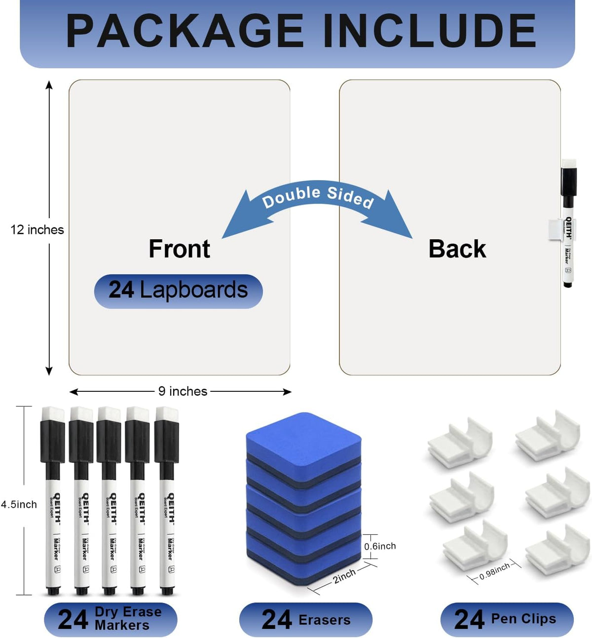 Small White Boards 24 Pack, 9"x12" Double Sided Mini Dry Erase Board