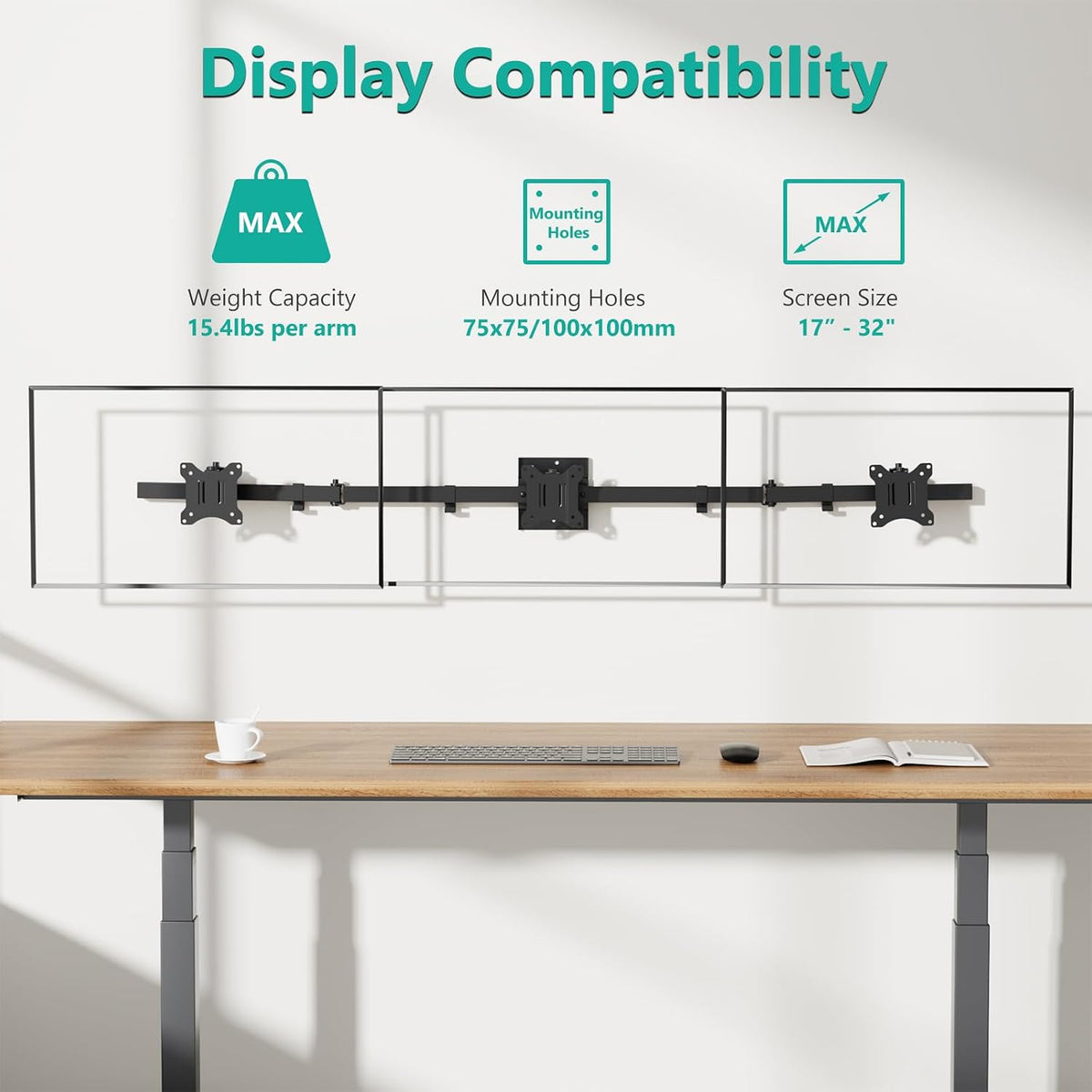 WALI Triple Monitor Wall Mount for 17 to 32 inch Screens, up to 15.4lbs