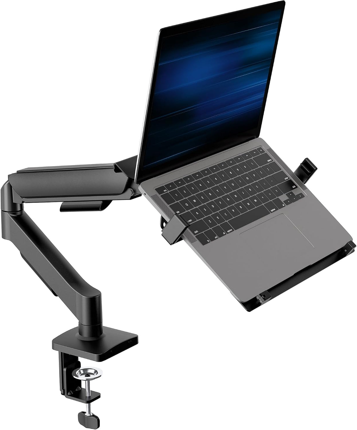 VIVO Universal Adjustable 10 to 15.6 inch Laptop Mount for Desk, Single Mechanical Arm VESA Notebook Stand with C-clamp and Grommet Options, Black, STAND-V001O-L