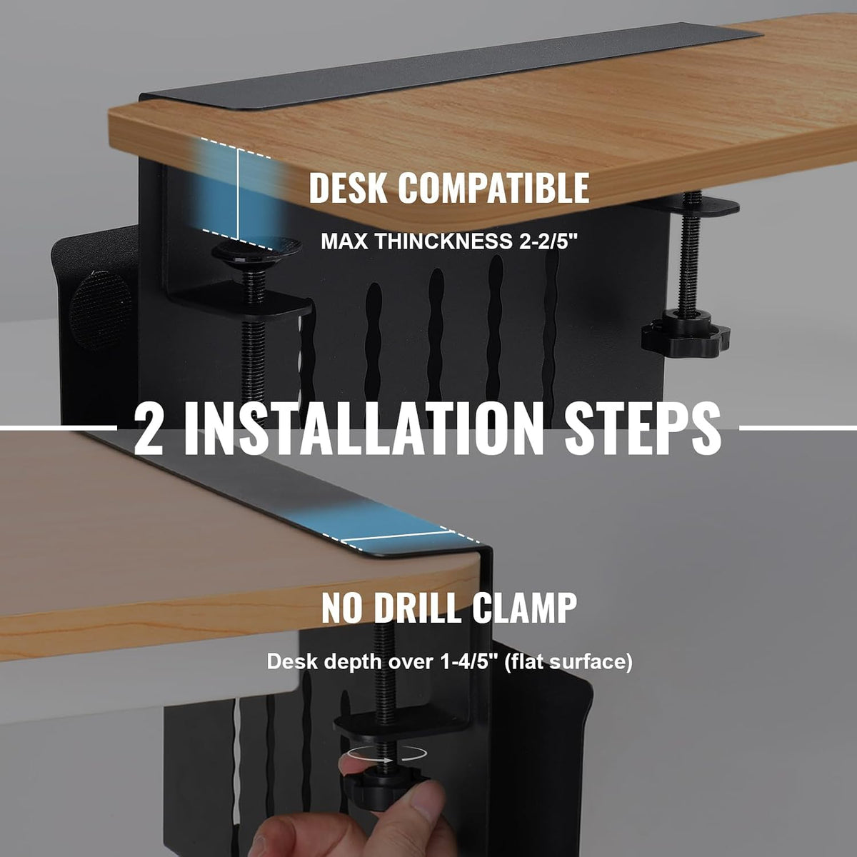 2 Tie Desk Side Storage, Under Desk Laptop Holder, White