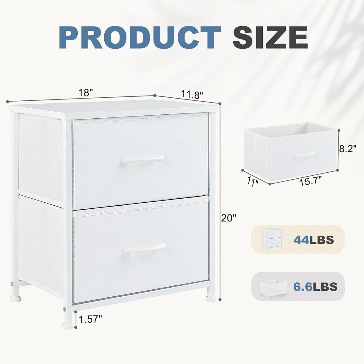 DUMOS Nightstand Set of 2, Small Dresser with 2 Fabric Drawers, End Table