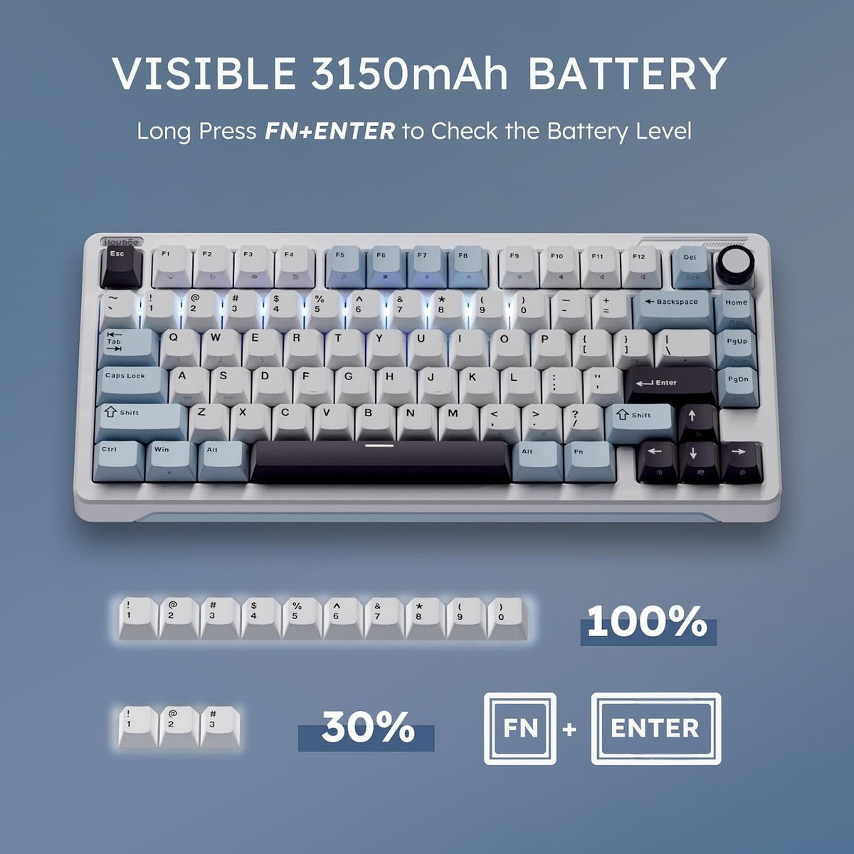 iLovBee B75 Wireless Mechanical Keyboard with Knob, Linear Switch, White