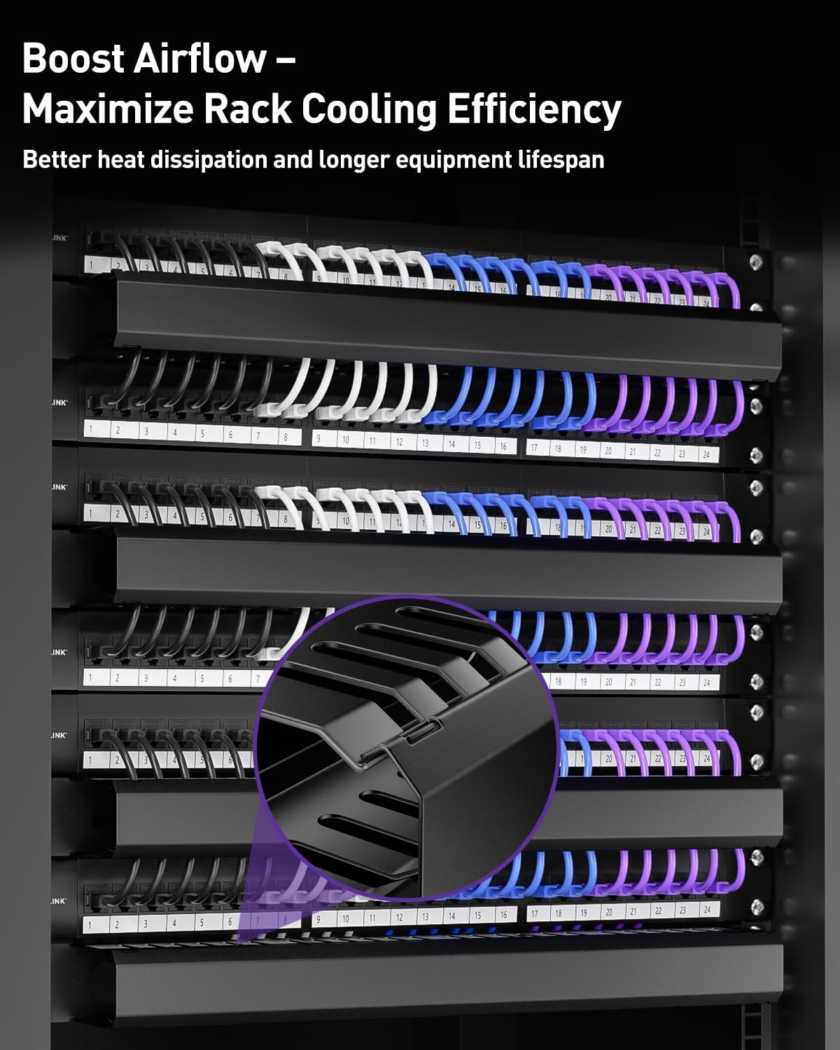 VCELINK 1U 24-Slot Server Rack Cable Management for 19" Rack/Cabinet 2-Pack