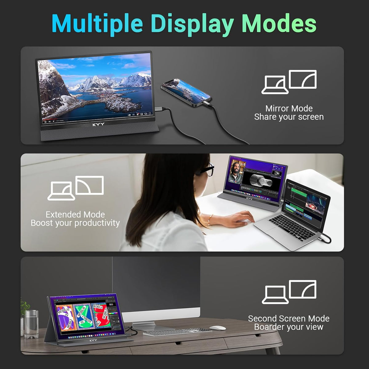 KYY Portable Monitor 15.6'' FHD 1080P USB C HDMI Gaming Monitor