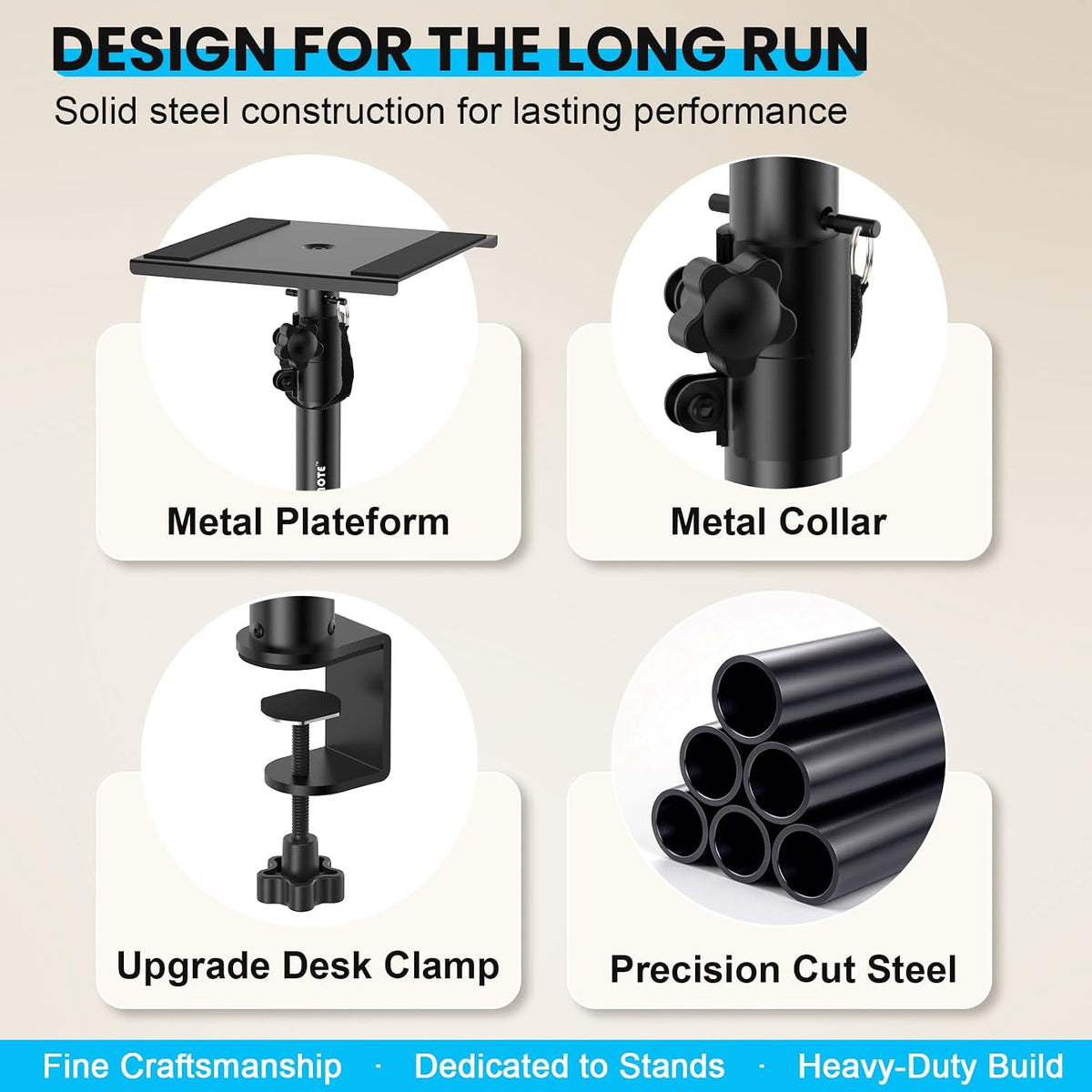 Vondynote Set of 2 Studio Monitor Stands Desktop Speaker Stands Height Adjustable 12" to 18" Speaker Stands with Desk Clamp