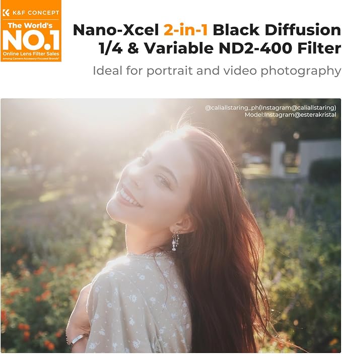 K&F CONCEPT 52mm Black Diffusion Mist 1/4 Effect & Variable ND2-400 ND Lens
