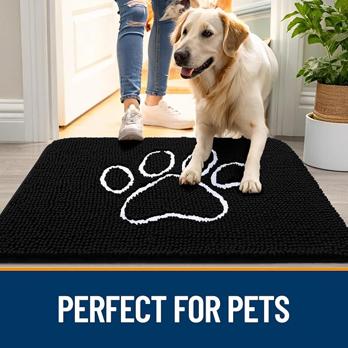 OLANLY Dog Door Mat for Muddy Paws 30x20, Paw Print Design, Absorbs Moisture