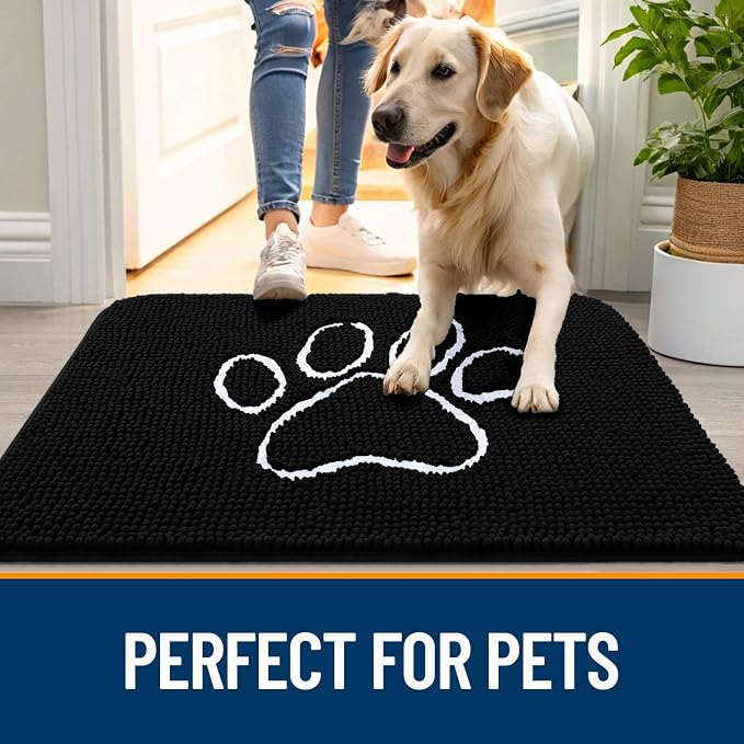 OLANLY Dog Door Mat for Muddy Paws 35x24, Paw Print Design, Absorbs Moisture