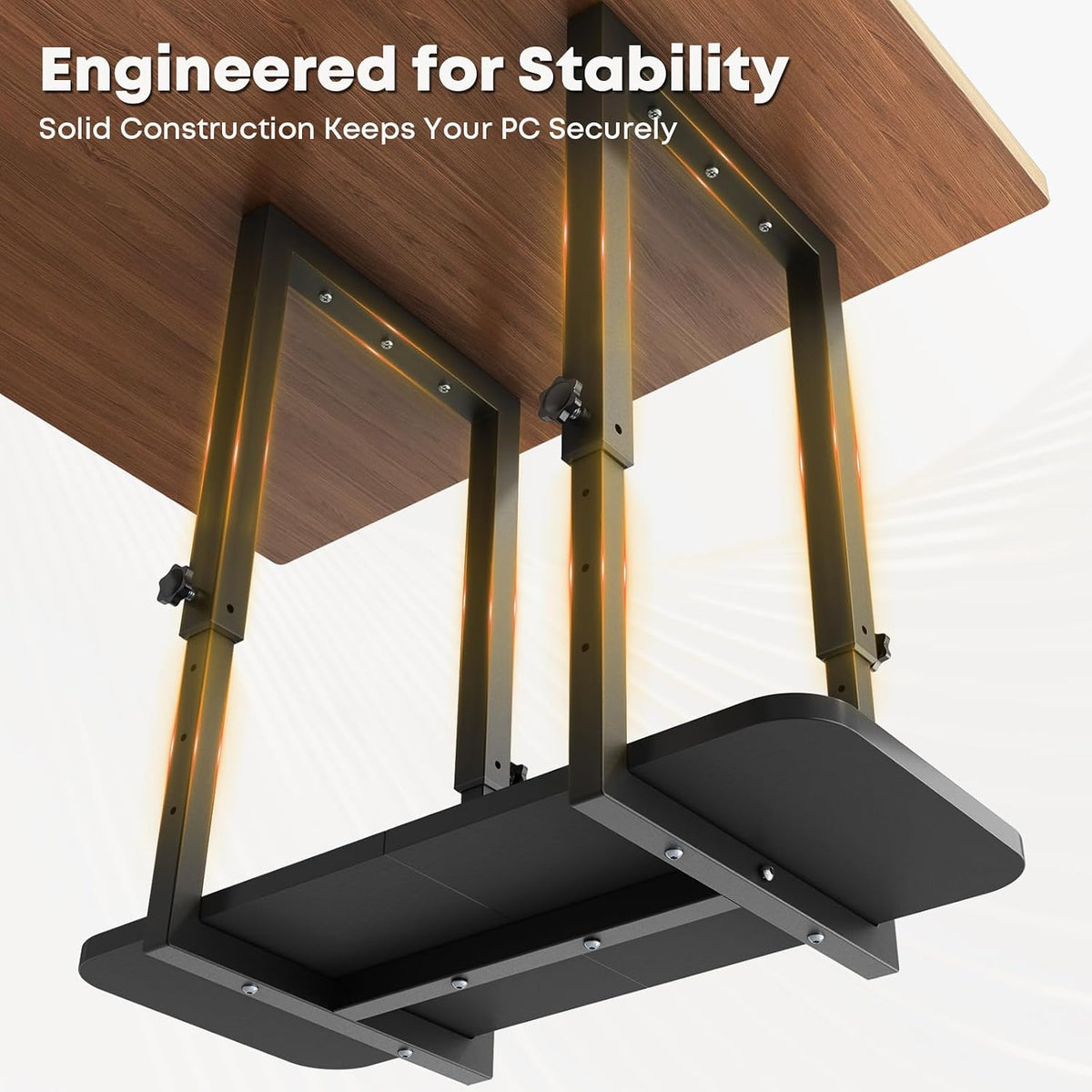 Heavy Duty Under Desk PC Mount, Height Adjustable, Max Load 66 lbs, Black