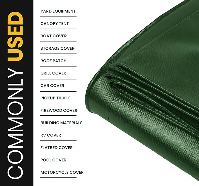 PROTARP Extra Heavy Duty 16 Mil Tarp Cover, Waterproof, UV Resistant, Rip and Tear Proof, Poly Tarpaulin with Reinforced Edges for Roof, Camping, Patio, Pool, Boat. (Green/Black 20′ X 20′)
