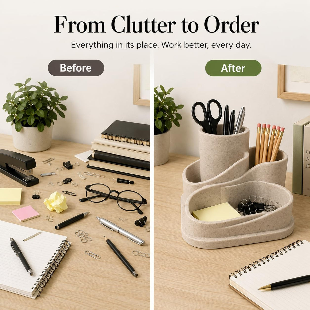 Aesthetic Desk Organizer, Cute Pencil Holder, Boho Office Caddy for Desk