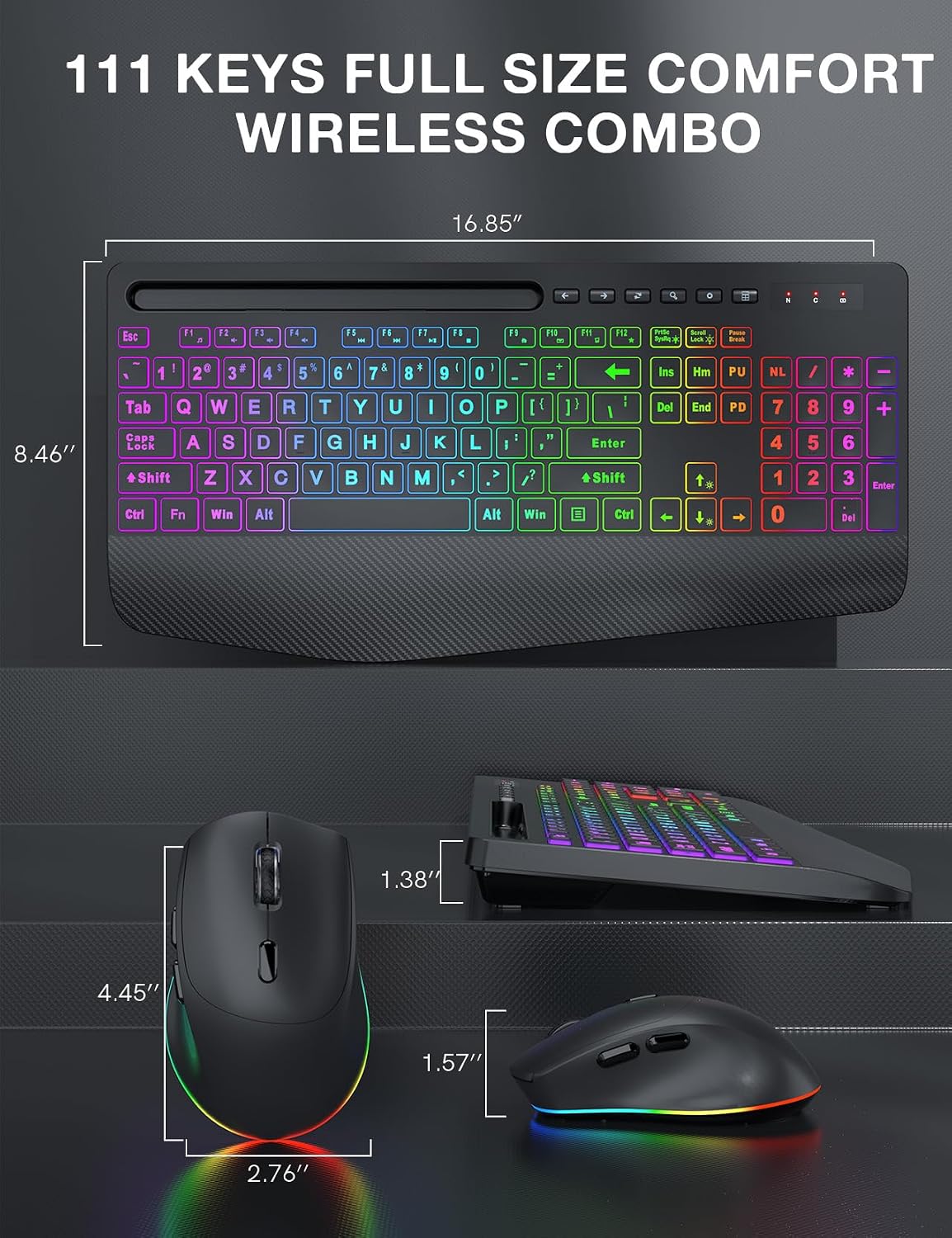 SABLUTE Wireless Keyboard and Mouse Combo, 9 Backlit Effects, Large Print