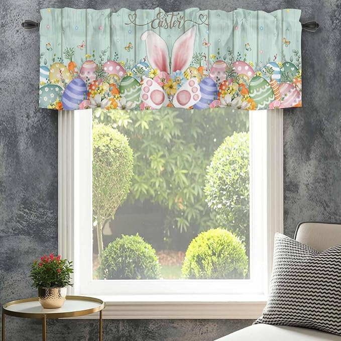 Easter Curtain Valances for Windows, Kitchen Valance Window Treatment, Spring