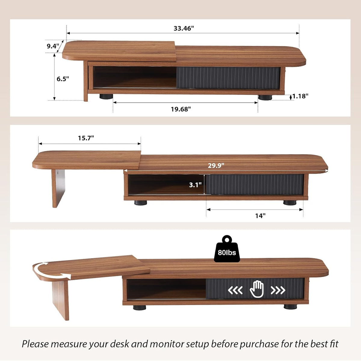 Artswish Dual Monitor Stand with Power Outlet, Brown Desk Monitor Riser