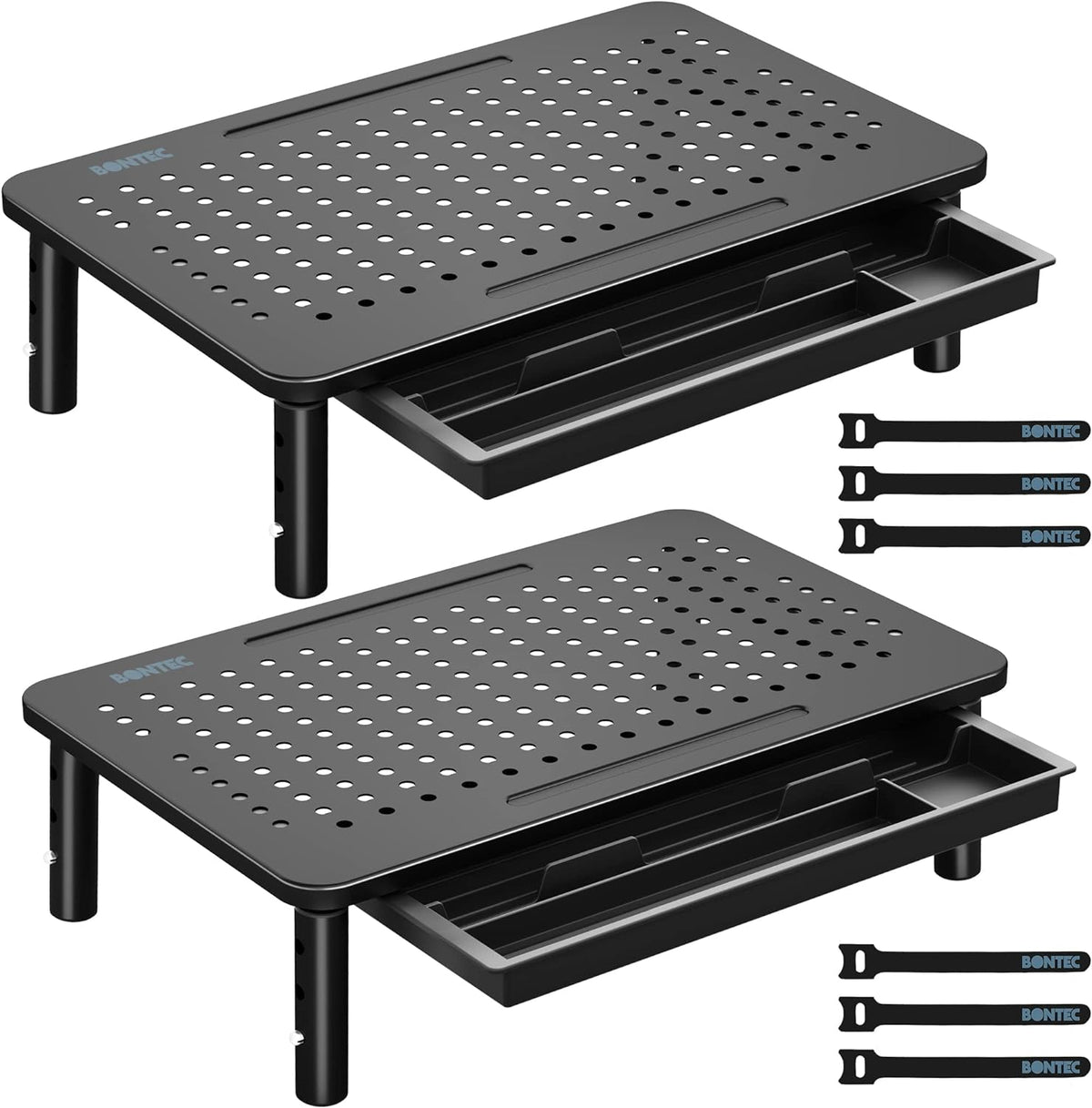 BONTEC 2 Pack Adjustable Monitor Stand Riser with Drawer, Supports 44lbs