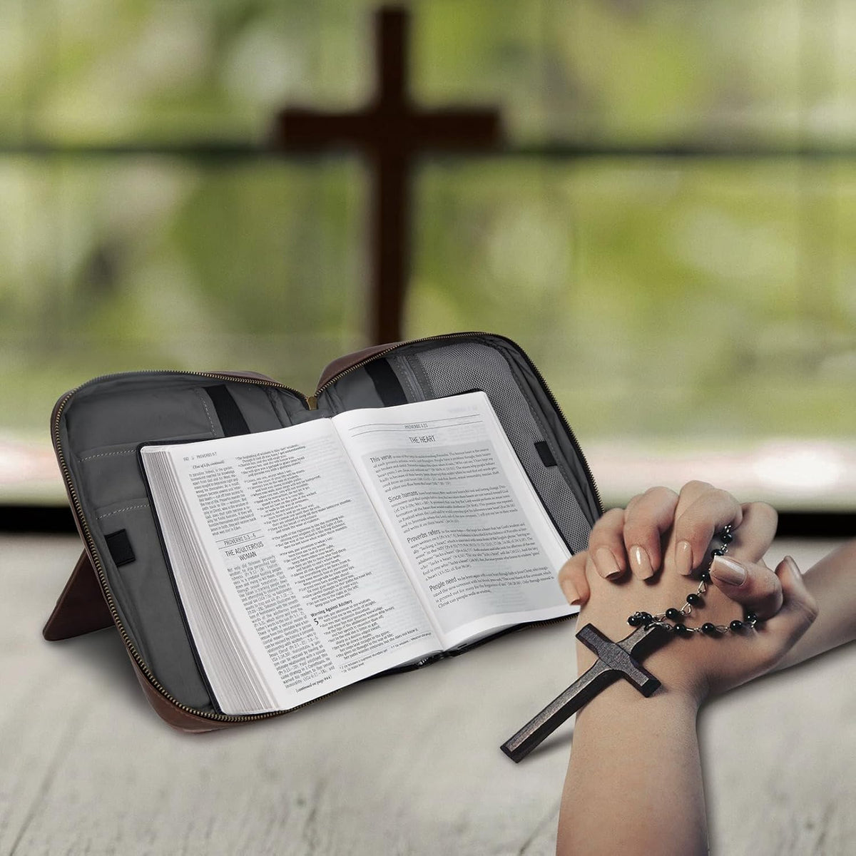 CITYCHASE Bible Covers for Men & Women, Bible Case Carrying Church Bag with Book Stand, Bible Bag with Handle, Zipper and Multi-Pockets for Scripture Study Bible Protector