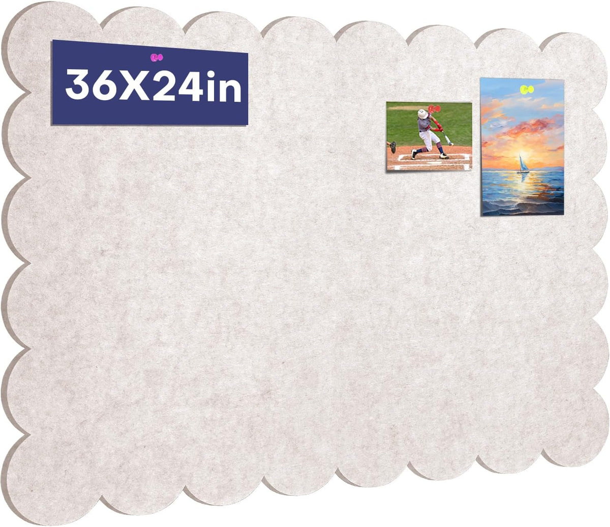 Scalloped Bulletin Board 36 x 24 Inches Felt Pin Board, Oatmeal