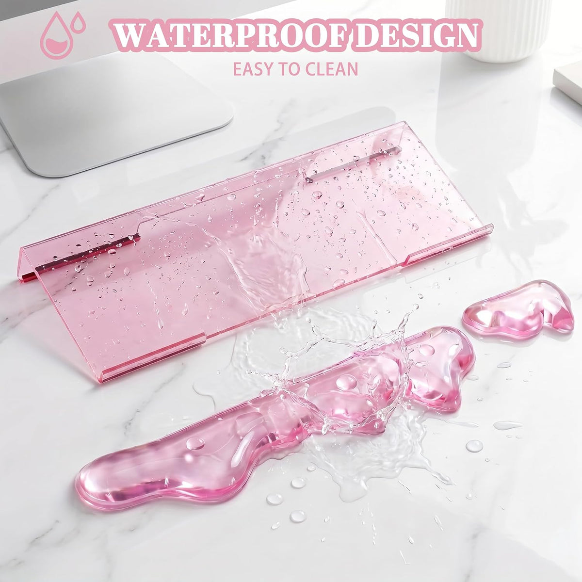 Acrylic Computer Keyboard Stand with Gel Mountain Wrist Rest Keyboard Riser with Comfortable Clear Silicone Mouse Wrist Pad Ergonomic Tilted Transparent Keyboard Holder for Desktop Office Hot Pink