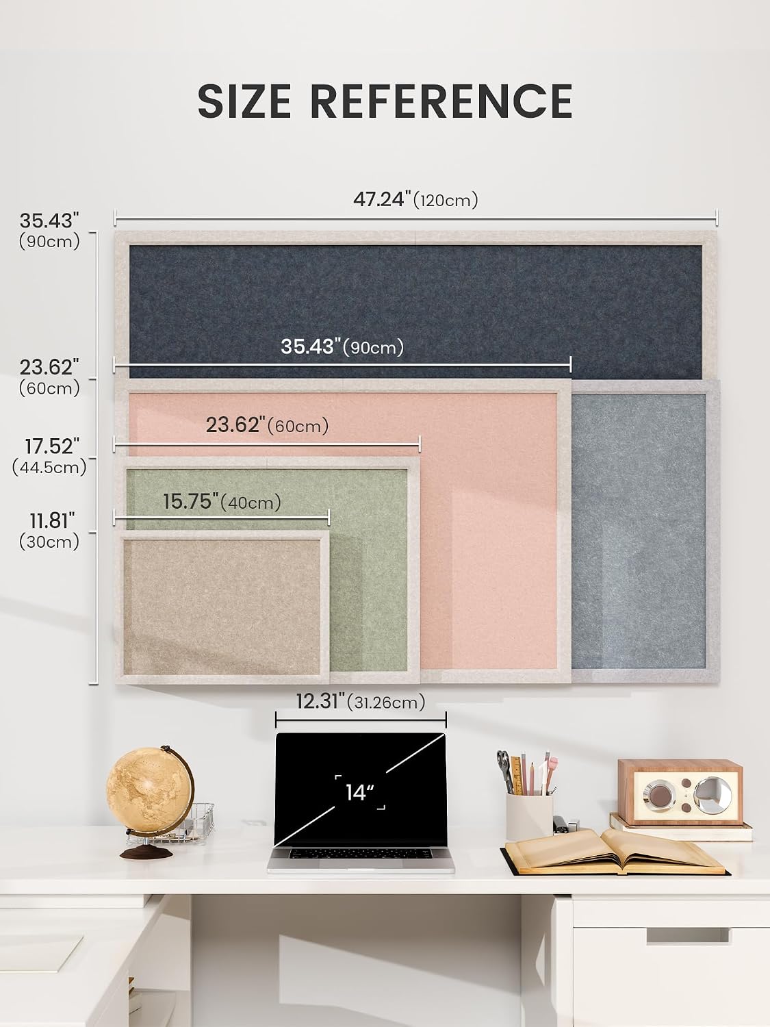 Fluxynara Framed Felt Bulletin Board, 47.2" x 23.6", Khaki