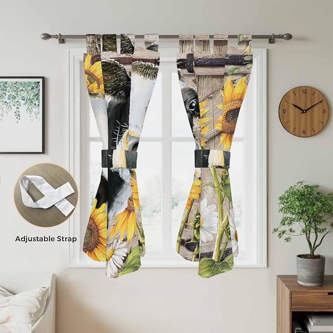 Retro Farmhouse Flower Bathroom Curtains 63 Inch Length, Window Curtains Tab Top