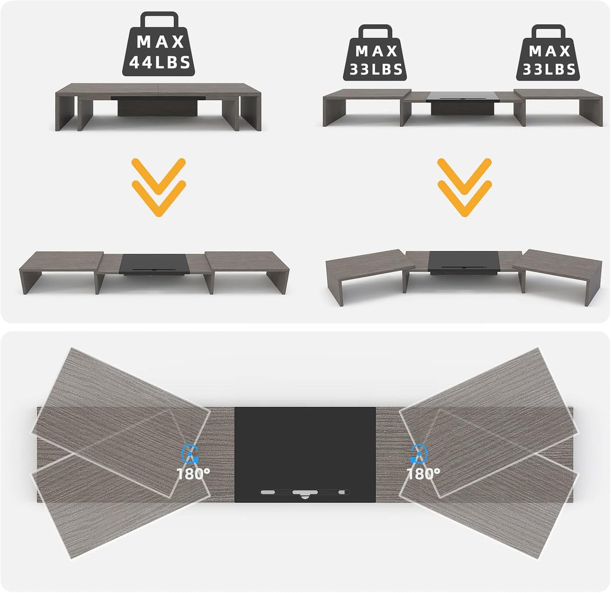 WESTREE Triple Dual Monitor Stand Riser, 56" Extra Long Monitor Stand for 1~2~3 Monitors, Monitor Stand with Length and Angle Adjustable, 3 Shelf Desktop Organizer Riser for Monitor Computer Laptop