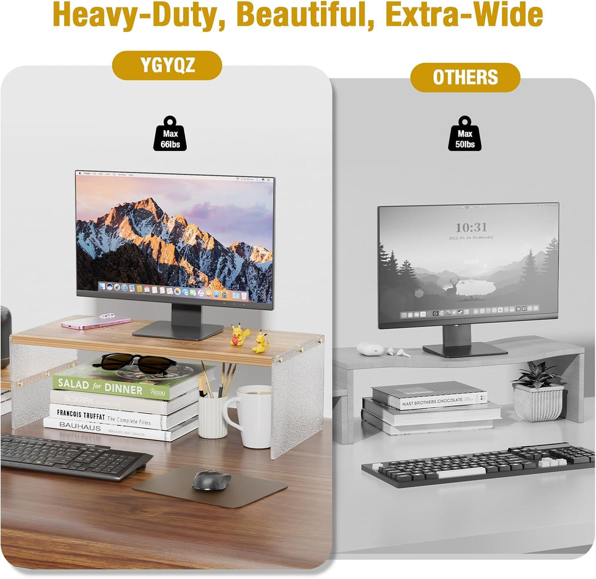 YGYQZ Adjustable Monitor Stand Riser, 9.4" ×19.3" Dual Monitor Desk Stand