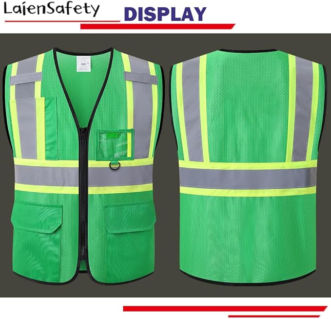Reflective Safety Vest for Men Women with Multiple Pockets Class 2 High Visibility Mesh Vest Hi Vis Construction Work Vest,Meets ANSI/ISEA Standards(EK1-178-Green-2XL)