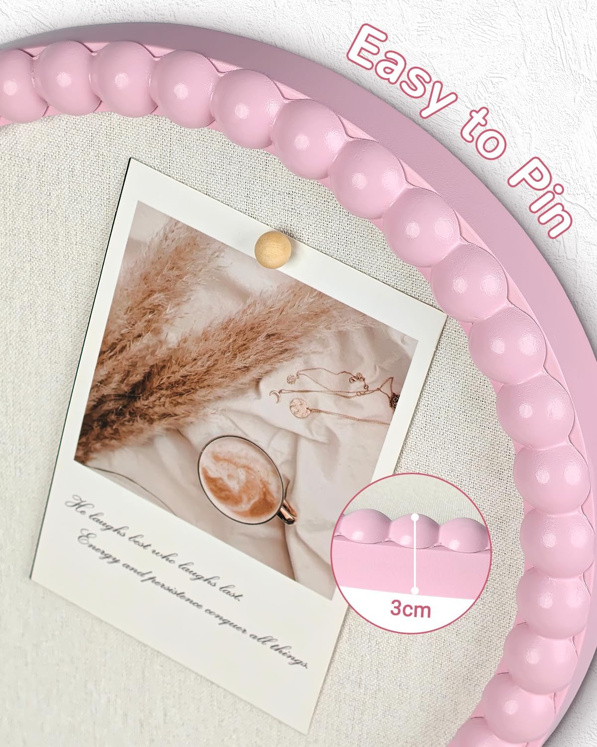 17" x 13" Heart Shaped Linen Bulletin Board, Pink Beaded Wood Frame Cork Board Alternative, Decorative Memo Board for Wall, Home Office & Bedroom Deco, Heart-3343PK