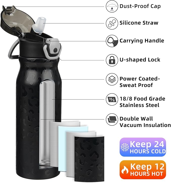 BJPKPK 25 oz Insulated Water Bottle, Stainless Steel Flask | Leak Proof Locking