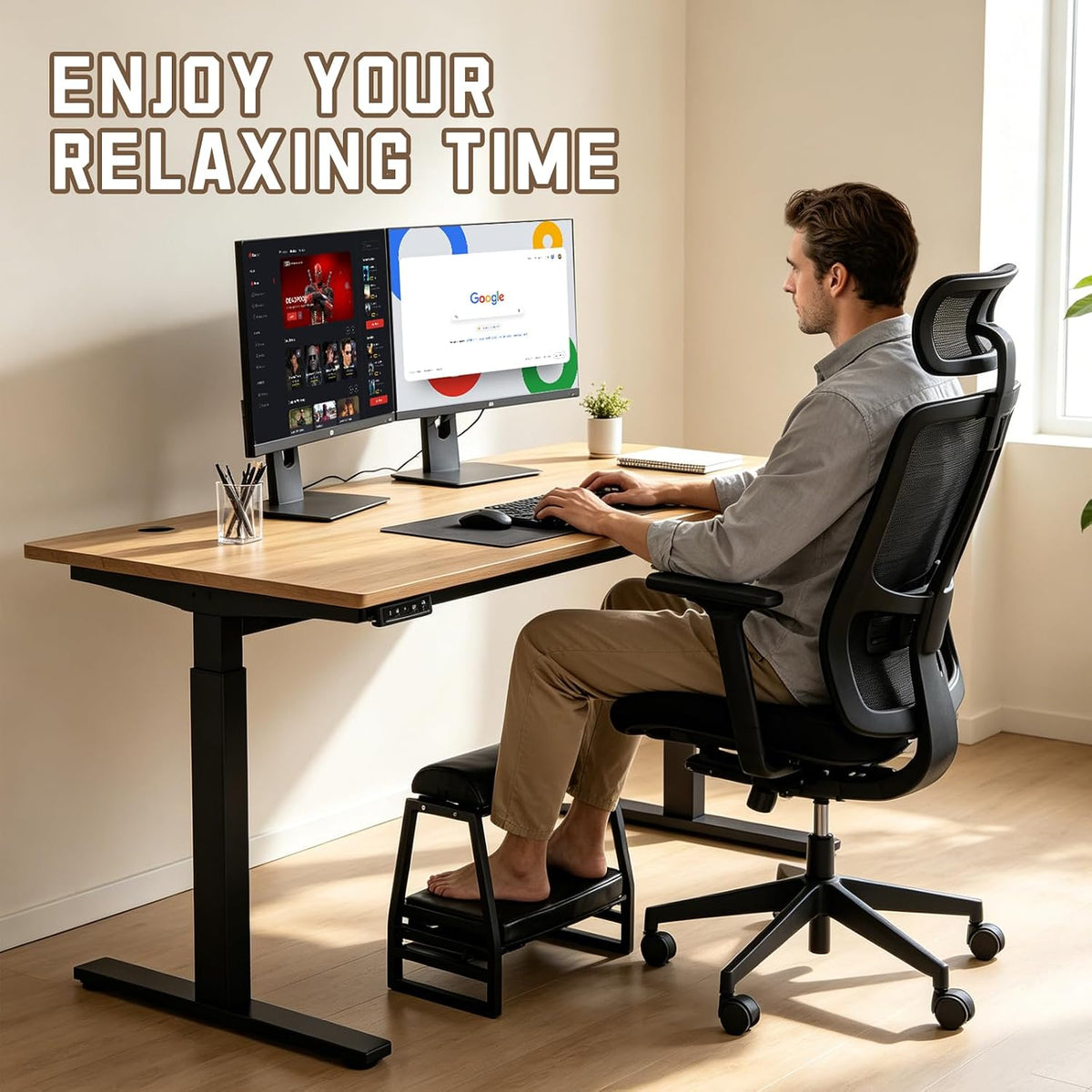 Under Desk Iron FootRest,Adjustable 9-Position Ergonomic Foot Stool