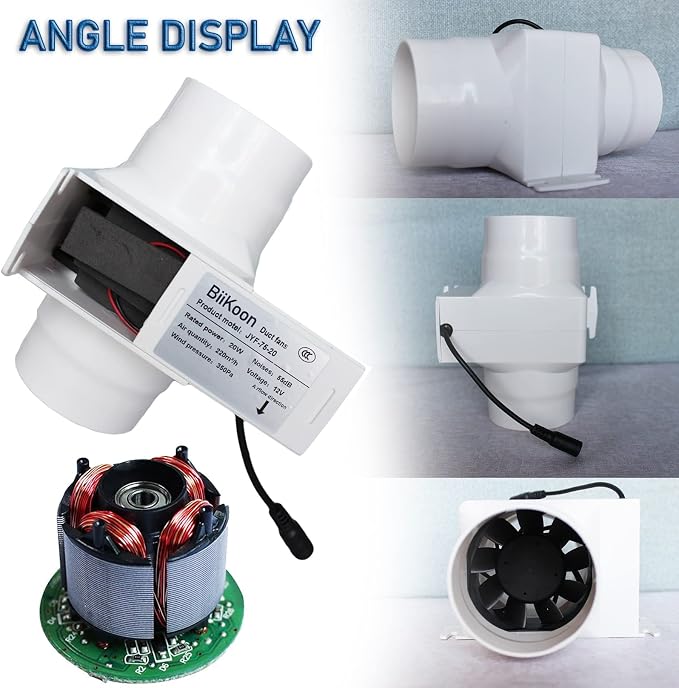 3 Inch Inline Fan 12V Tube Vent Fan Powerful 130Cfm in-line Duct Fan 20W