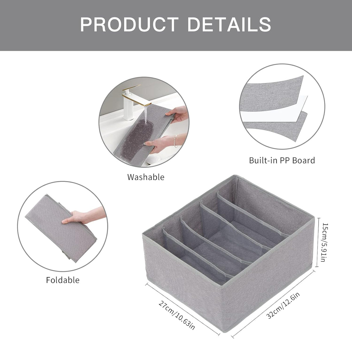 Qozary Pants Jeans Organizer for Closet, 4 Pack Drawer Organizers for Clothing, 5 Grids Wardrobe Clothes Storage for Deep Drawer, T-Shirts, Legging, Short